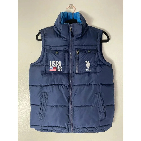 U.S Polo Assn. Boys Sleeveless Full Zip Up Mock Neck Puffer Vest Navy Blue 14/16 - Picture 6 of 6